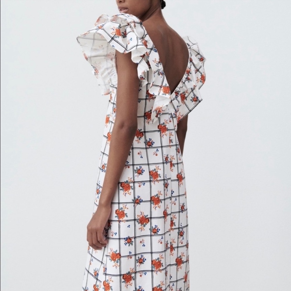 Zara floral plaid midi dress Sm NWT